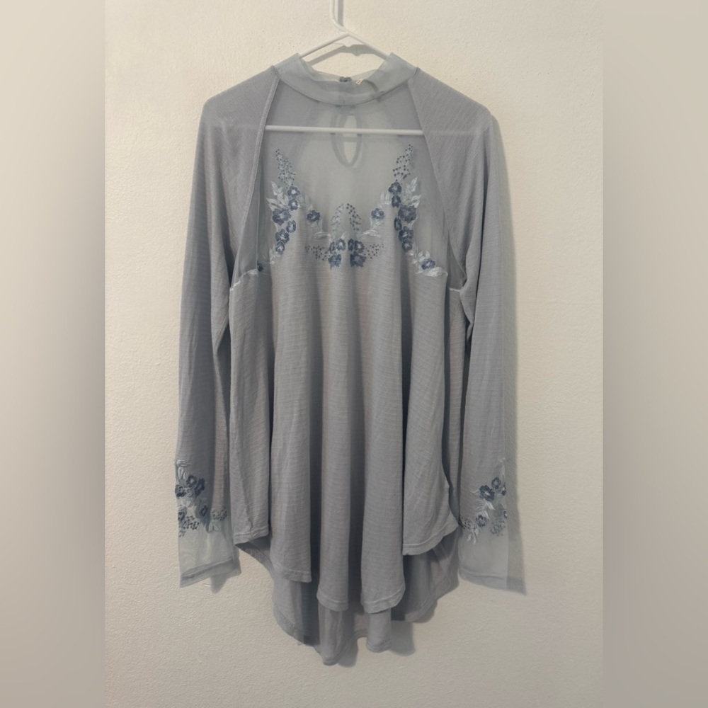 Free People Saheli Top Tunic Mini Dress Lace Floral Mesh Sheer Embroidery Med